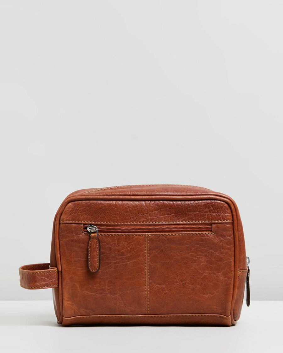 Bags * | Double Oak Mills George Leather Washbag Tan