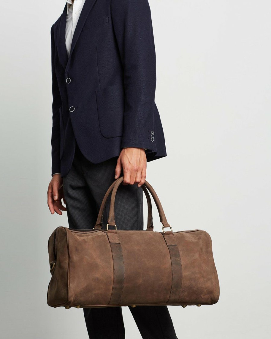 Bags * | Double Oak Mills Teddy Leather Weekender Brown