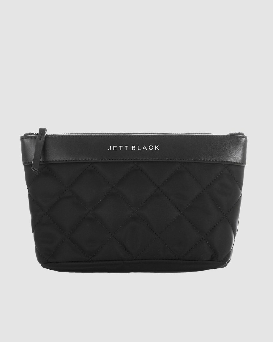 Bags * | Jett Black The Bondi Quilted Clutch Pouch Zip Case Jet Black