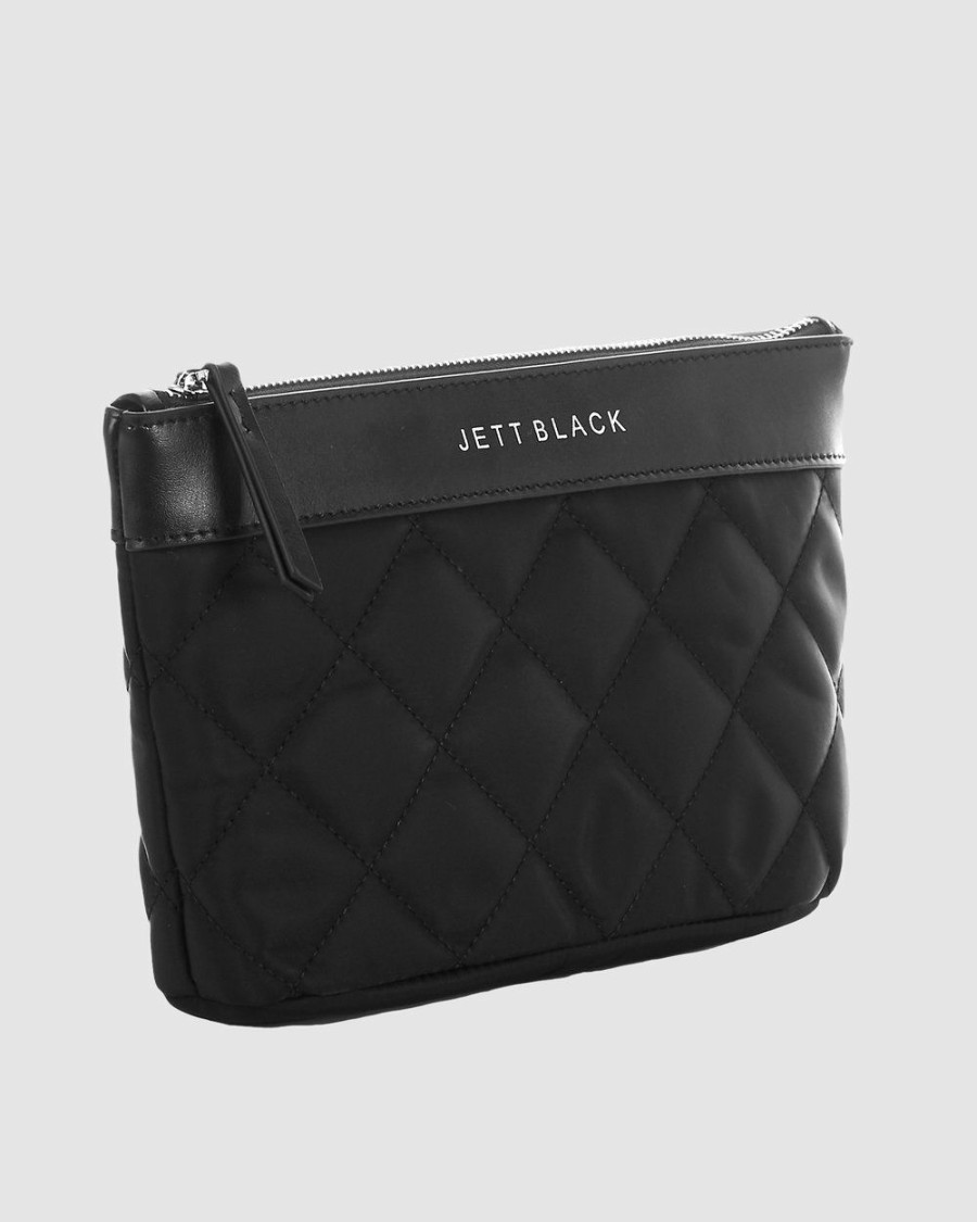 Bags * | Jett Black The Bondi Quilted Clutch Pouch Zip Case Jet Black