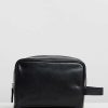 Bags * | Double Oak Mills George Leather Washbag Black