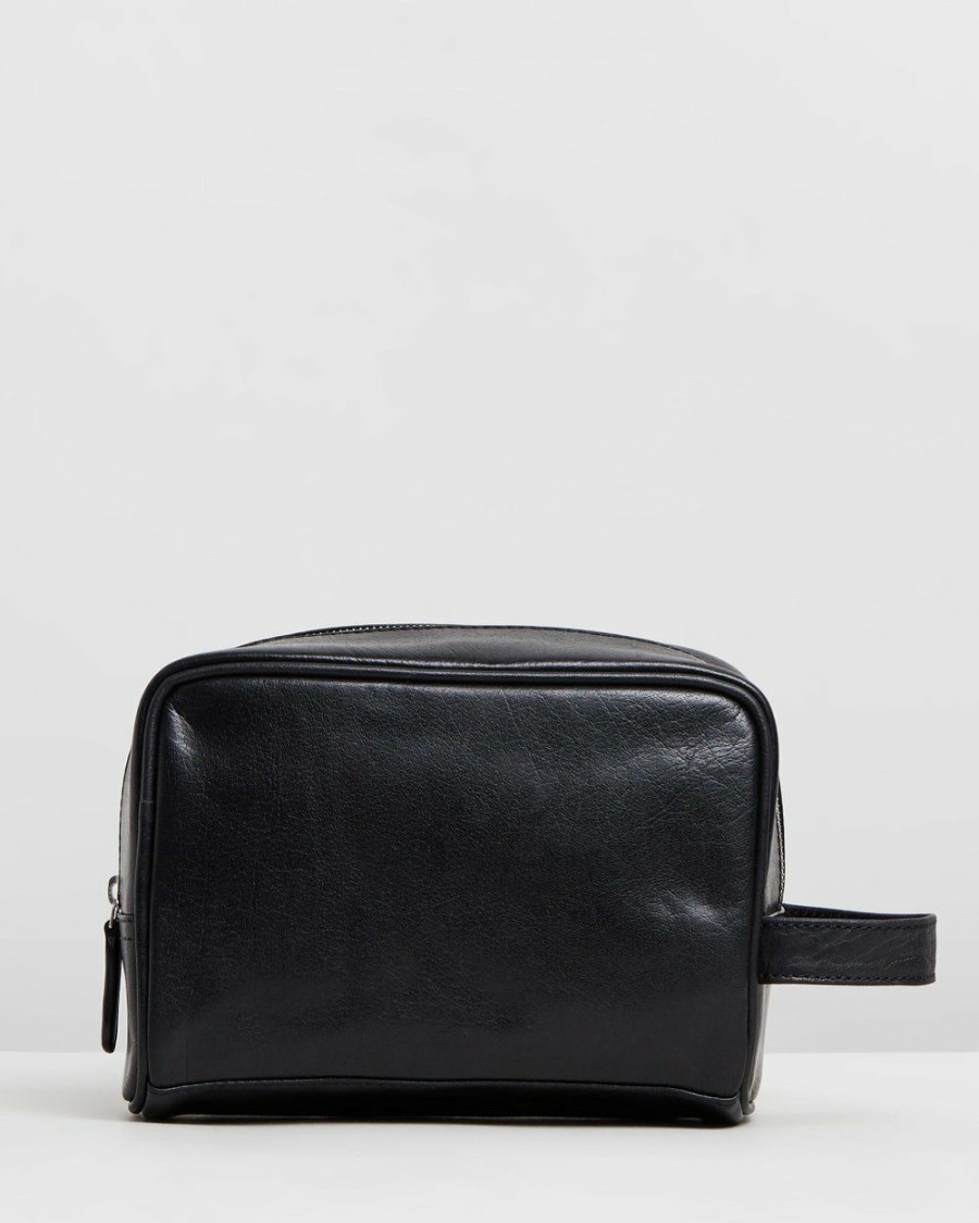 Bags * | Double Oak Mills George Leather Washbag Black