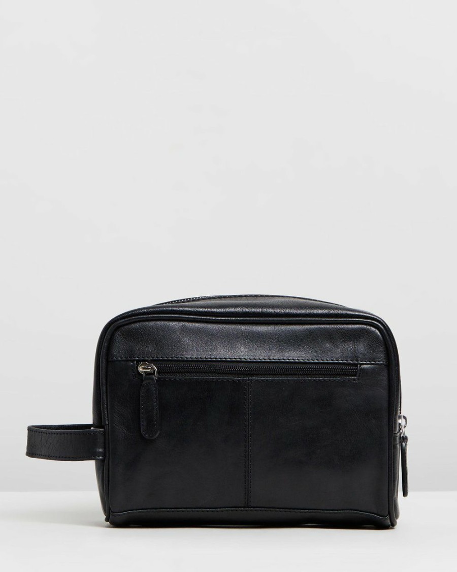 Bags * | Double Oak Mills George Leather Washbag Black