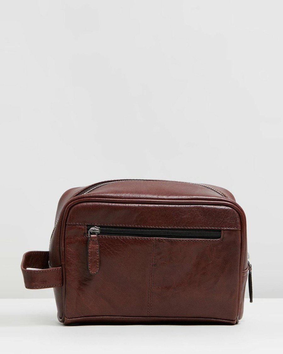 Bags * | Double Oak Mills George Leather Washbag Brown