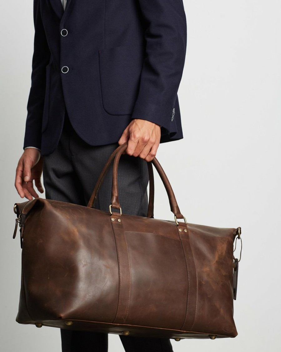 Bags * | Double Oak Mills Lyle Leather Weekender Brown