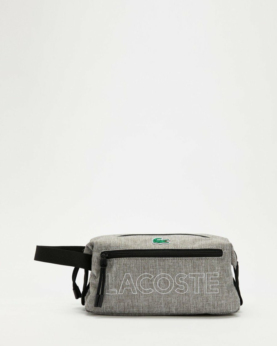 Bags * | Lacoste Neocroc Heathered Canvas Toiletry Bag Foudre Chine Wording 3D