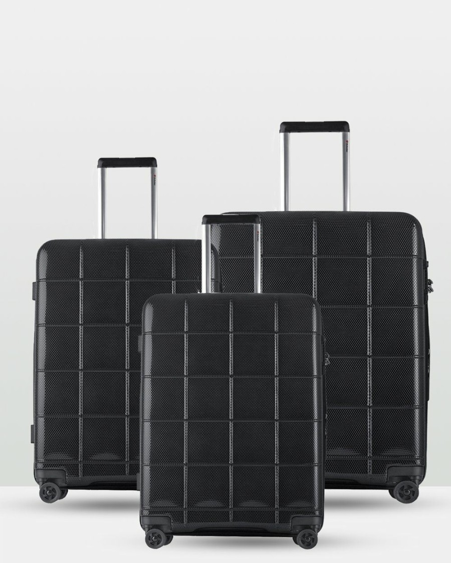 Travel Bags * | Echolac Japan Cape Town Echolac 3 Piece Luggage Set Black