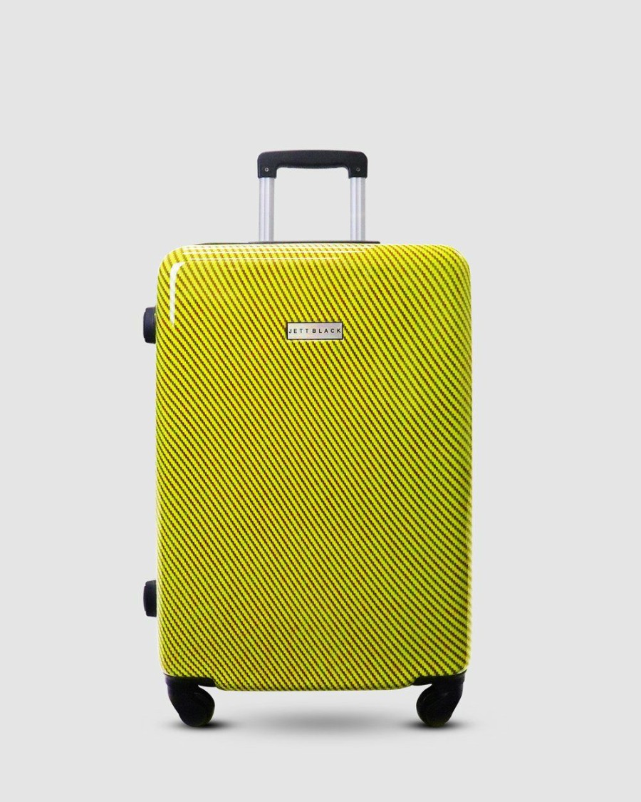 Travel And Luggage * | Jett Black Carbon Yellow Series Medium Suitcase