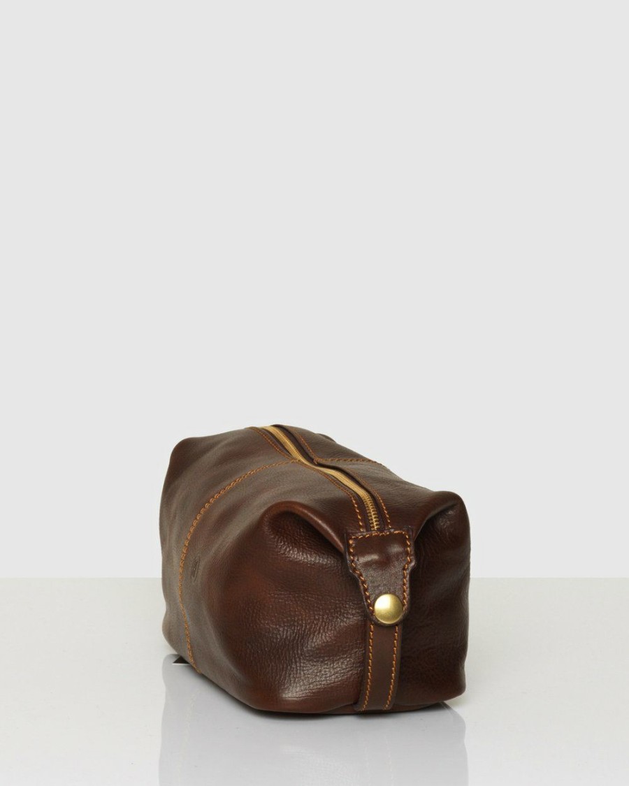 Bags * | Republic Of Florence Tre Leather Dopp Kit Chocolate