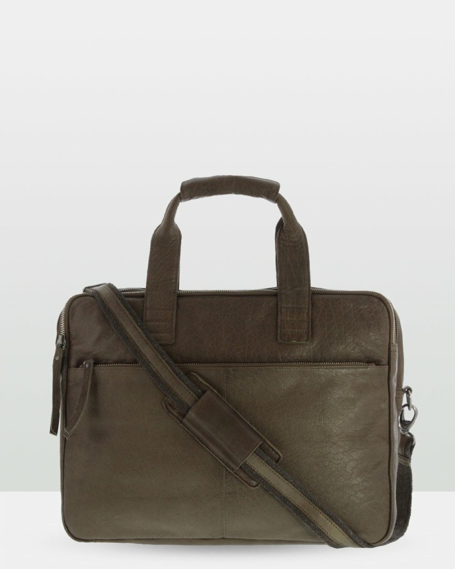 Bags * | Cobb & Co Lawson Soft Leather Briefcase Olive