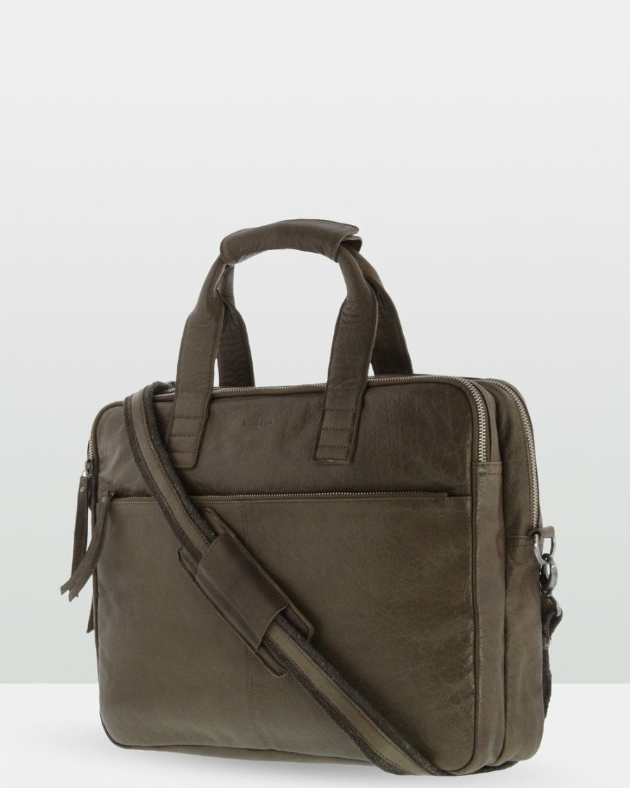 Bags * | Cobb & Co Lawson Soft Leather Briefcase Olive