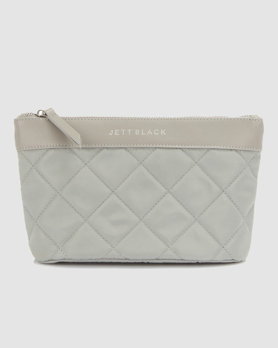 Bags * | Jett Black The Bondi Silver Quilted Clutch Pouch Zip Case