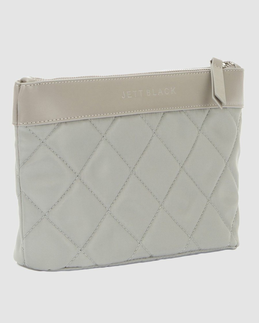 Bags * | Jett Black The Bondi Silver Quilted Clutch Pouch Zip Case