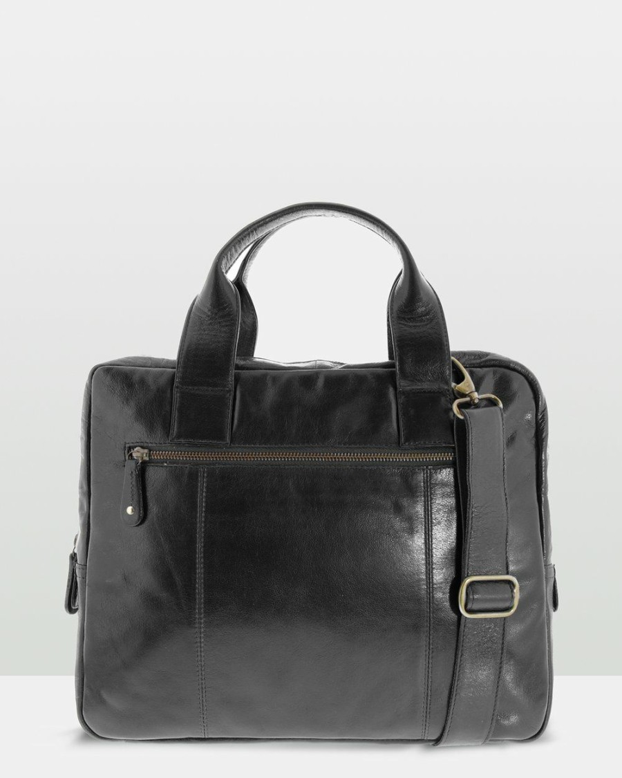 Bags * | Cobb & Co Turner Leather Laptop Satchel Black