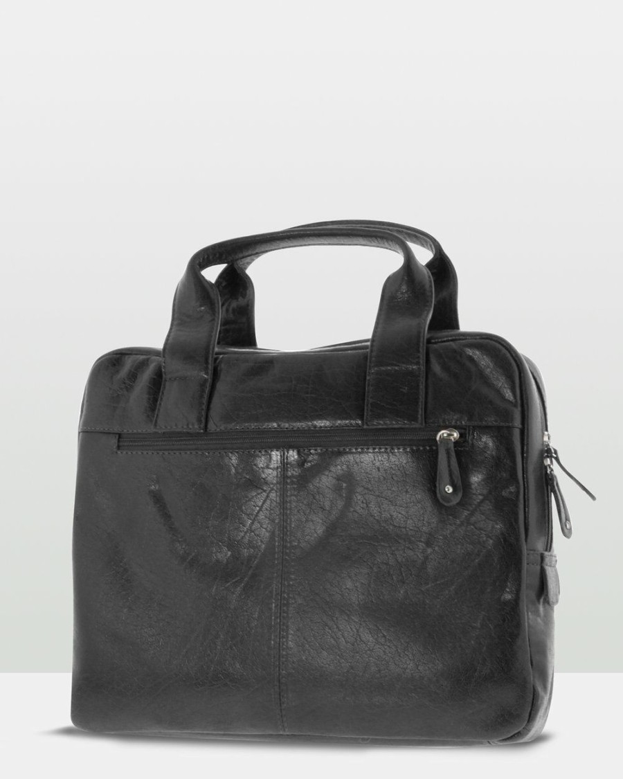 Bags * | Cobb & Co Turner Leather Laptop Satchel Black