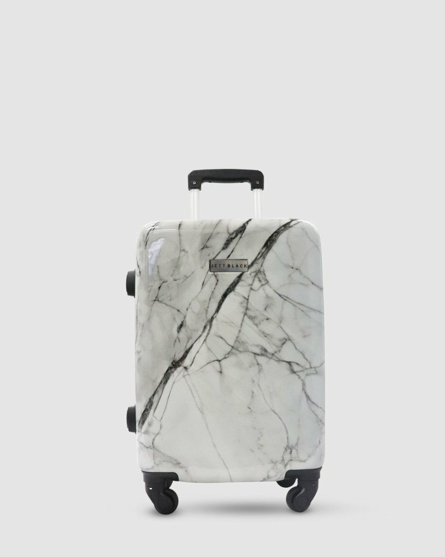 Bags * | Jett Black White Marble Carry On Suitcase White Grey Marble