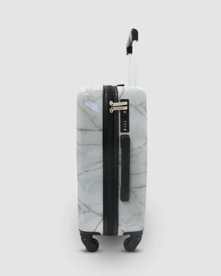 Bags * | Jett Black White Marble Carry On Suitcase White Grey Marble