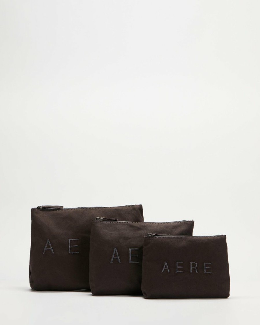 Bags * | Aere Organic Canvas Pouch Set Charcoal